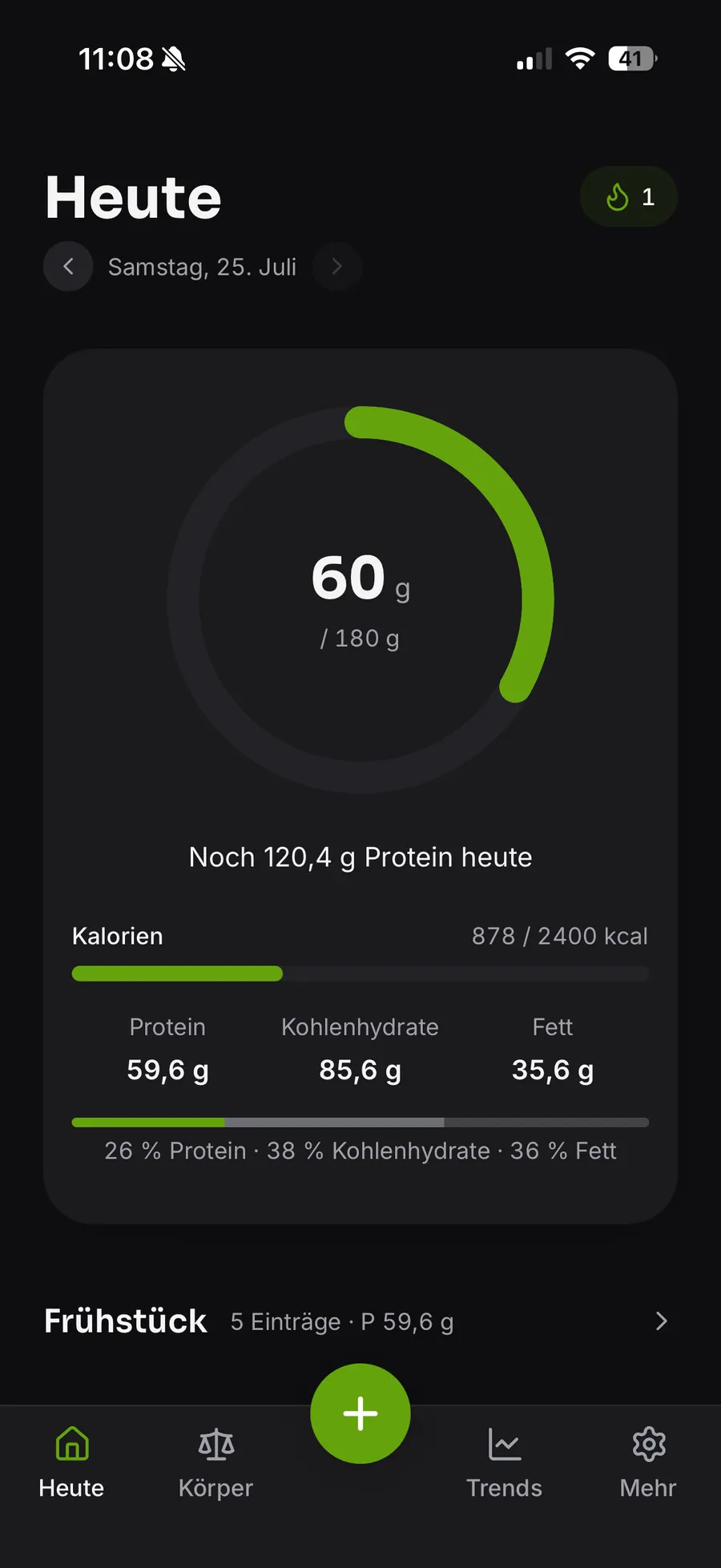 Grammo — Tagesübersicht mit Proteinring